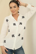 Košeľa z ľanového materiálu Pera s vyšívaným zebrom od By Saygı