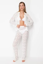 Trendyol White Knitted Lace Shirt Pants Set