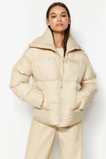 Trendyol Bézs bordázott gallér részletes, vízlepergető felfújható kabát