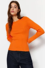 Trendyol Orange Základní pletený svetr s kulatým výstřihem