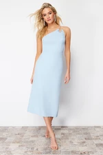 Trendyol Light Blue Fitted Woven Shiny Stone Stylish Evening Dress