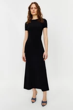 Trendyol Black Short Sleeve Bodycone/Fitting Crew Neck Stretchy Knitted Maxi Pencil Dress