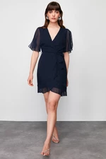 Trendyol Navy Blue Double Breasted Ruffle Detailed Chiffon Lined Woven Mini Dress