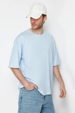 Trendyol Light Blue Oversize/Wide-Fit Basic 100% Cotton T-Shirt