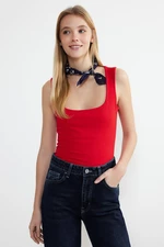 Trendyol Red Square Collar Zero Sleeve Cotton Flexible Fitted/Body-Fitted Knitted Tank Top