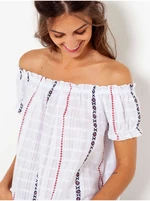 White striped blouse with exposed shoulders CAMAIEU - Women