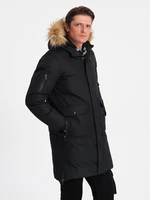 Ombre Alaskan men's winter jacket with detachable fur from the hood - black Ombre Alaskan men's winter jacket with detachable fur from the hood - black
