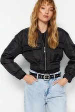 Trendyol Black vízlepergető crop steppelt kabát