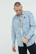 Rifľová košeľa Tommy Jeans pánska, voľný strih, s klasickým golierom