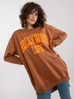 Light brown and orange oversize long sweatshirt with slogan