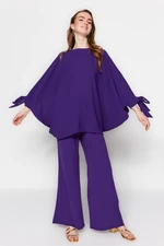 Trendyol Purple Bat Sleeve Woven Aerobin Tunic-Pants Set