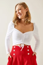 XHAN White Gathered Watermelon Sleeve Camisole Blouse
