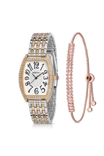 Polo Air Luxury Stone Vintage Women's Wristwatch Zircon Stone Baguette Bracelet Combination Silver-copper Color
