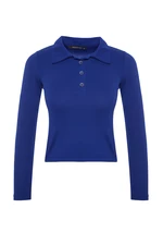 Trendyol Navy Blue Soft Fabric Fitted/Situated Polo Neck Flexible Knitted Blouse