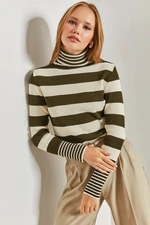 Bianco Lucci Women's Turtleneck Striped Knitwear Sweater