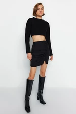 Trendyol Black Front Gathered Frilly Slit Detail Mini Woven Skirt