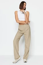 Trendyol Limited Edition Mink Proste/Proste Plisowane Tkane Spodnie