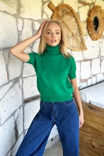 Trend Alaçatı Stili Women's Green Turtleneck Short Sleeve Basic Knitwear Sweater