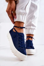Women's iconic Big Star sneakers on a high platform - dark blue
