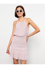 LC Waikiki Halterneck Viscose Women's Dress with Plaid Straps
