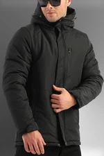 D1fference Pánsky čierny fleece prešívaný vodný a vetruodolný športový zimný kabát & parka.
