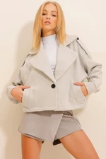 Trend Alaçatı Stili Women's Gray Double Pocketed Crop Cachet Coat