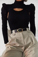 XHAN Women's Black Two Piece Princess Sleeve Blouse