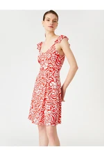 Koton Floral Mini Dress V-Neck With Straps With Belt