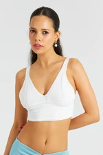 Cool & Sexy Women's White Knitwear Crop Blouse MIW6651