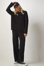 Happiness İstanbul Women's Black Knitwear Sweater Pants Suit