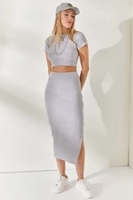 Olalook Gray Short Sleeves Slit and Lycra Suit