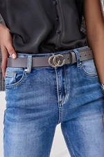 Leather belt with graphite silver buckle