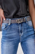 Leather belt with graphite silver buckle