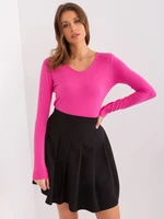 Dark pink classic women's sweater made of plain knit