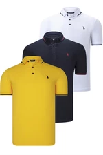 TRIPLE SET T8586 DEWBERRY MEN'S T-SHIRT-NAVY-WHITE-YELLOW