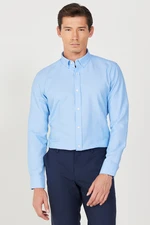 AC&Co / Altınyıldız Classics Men's Blue Buttoned Collar Easy to Iron Cotton Slim Fit Slim Fit Oxford Shirt