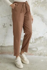 InStyle Norisa Belted Gabardine Carrot Pants - Tan