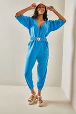 XHAN Turquoise Waist Belted Jumpsuit