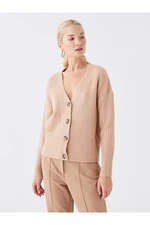 LC Waikiki Women's V-Neck Straight Long Sleeve Oversize Knitwear Cardigan