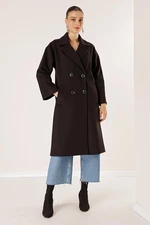 By Saygı Lined Imported Lycra Crepe Cachet Coat with Side Pockets