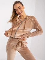 Dark beige two-piece velour set with Ilaria trousers