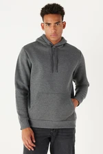 AC&Co / Altınyıldız Classics Men's Anthracite-melange Standard Fit Fleece 3 Thread Hooded Cotton Sweatshirt