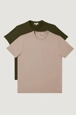 AC&Co / Altınyıldız Classics Men's Khaki-beige Melange Slim Fit Narrow Cut Crew Neck 2-Piece T-Shirt Pack