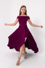 Lafaba Women's Plum Boat Collar Satin Evening & Prom Dress