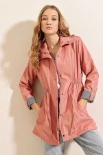 Bigdart 10322 Trench Coat with Pleated Waist - Pink