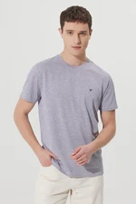 AC&Co / Altınyıldız Classics Men's Purple-white Easy to Iron Slim Fit Slim Fit Crewneck Jacquard Short Sleeved T-Shirt.