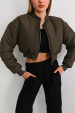 BİKELİFE Women's Khaki Oversize Bomber Jacket Coats