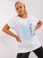 White-blue blouse plus size with short sleeves