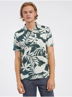 Cream-green men's floral polo shirt LERROS - Men
