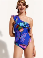 Blue women's patterned one-piece swimsuit Desigual Ariel - Women